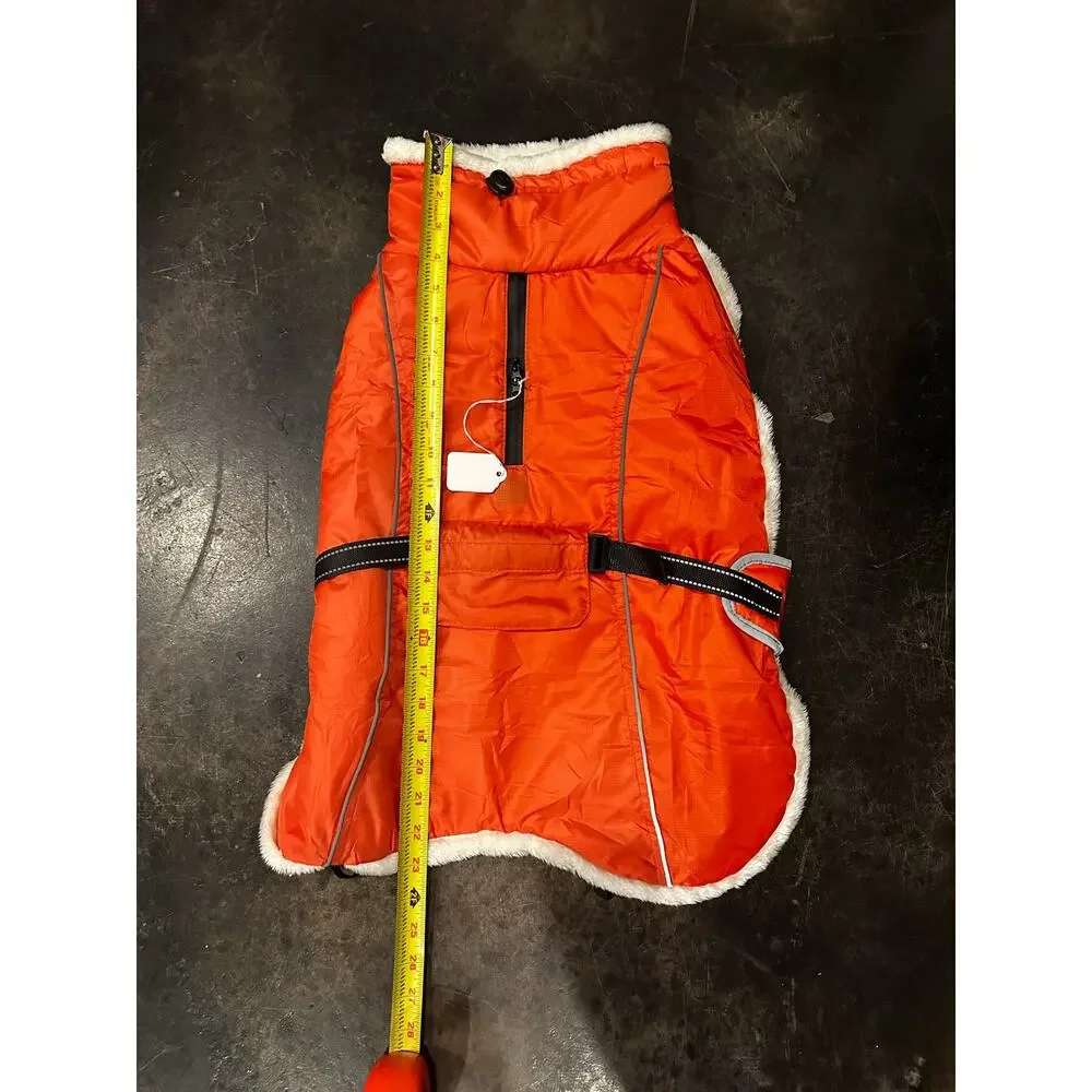 New Dog Coat, Dog Raincoat, Winter, Warm, Orange, Adjustable, Size Large